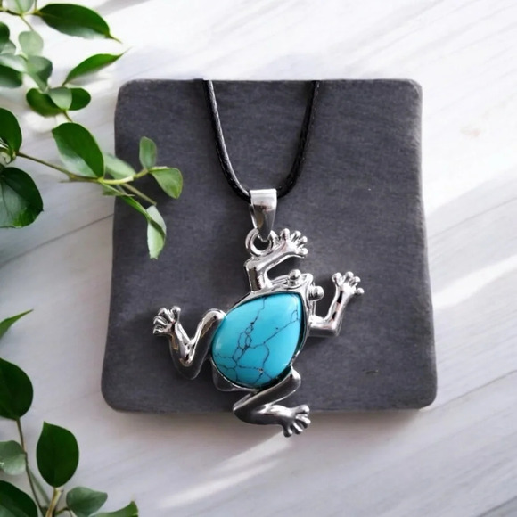 Jewelry - Fun Turquoise Gemstone Frog Crystal Necklace Magic Reiki Healing Amulet Pendant